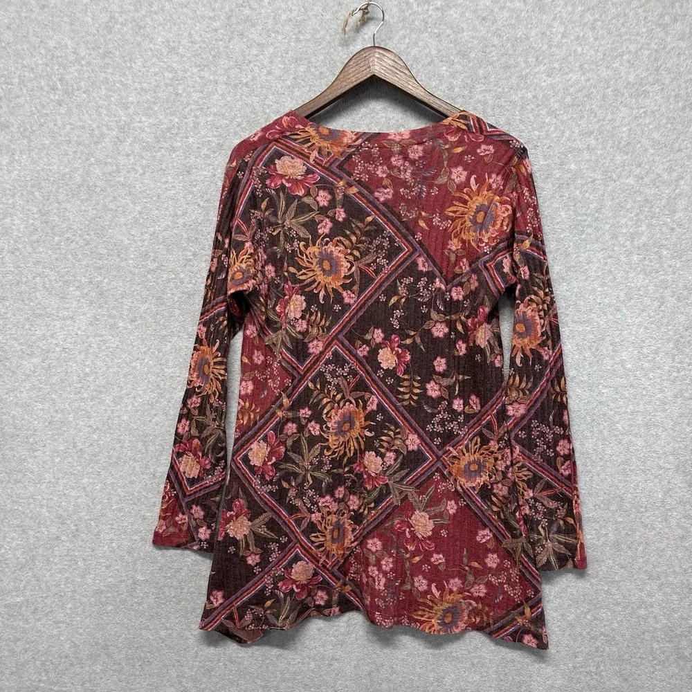 Soft Surroundings Womens Sz M Boho Tunic Top‎ V-Neck Pullover Floral Long Sleeve